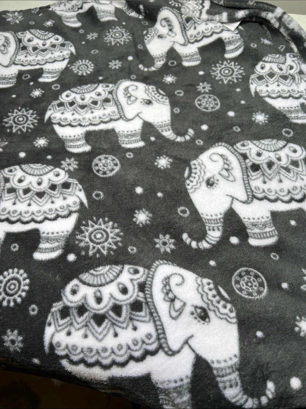 New Home Plush Elephant Print Throw Blanket - Gray and White